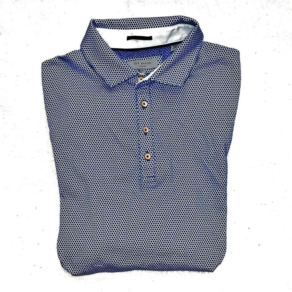 NWOT Ted Baker London Blue Dot Short Sleeve Polo Mens Size 4 40 chest M